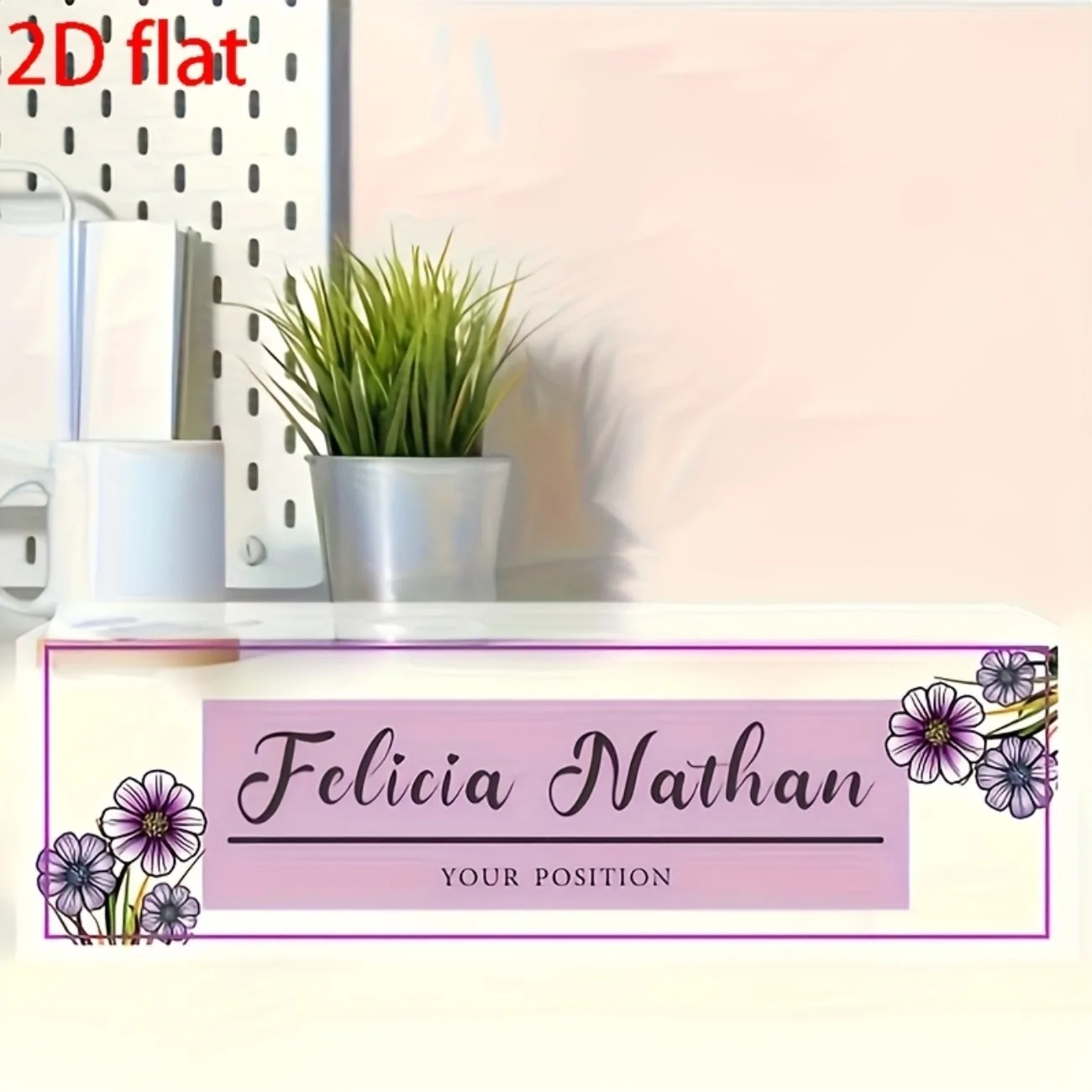 Pink‑Purple Floral Acrylic Des - đánh giá và giá Desk Name Plate
