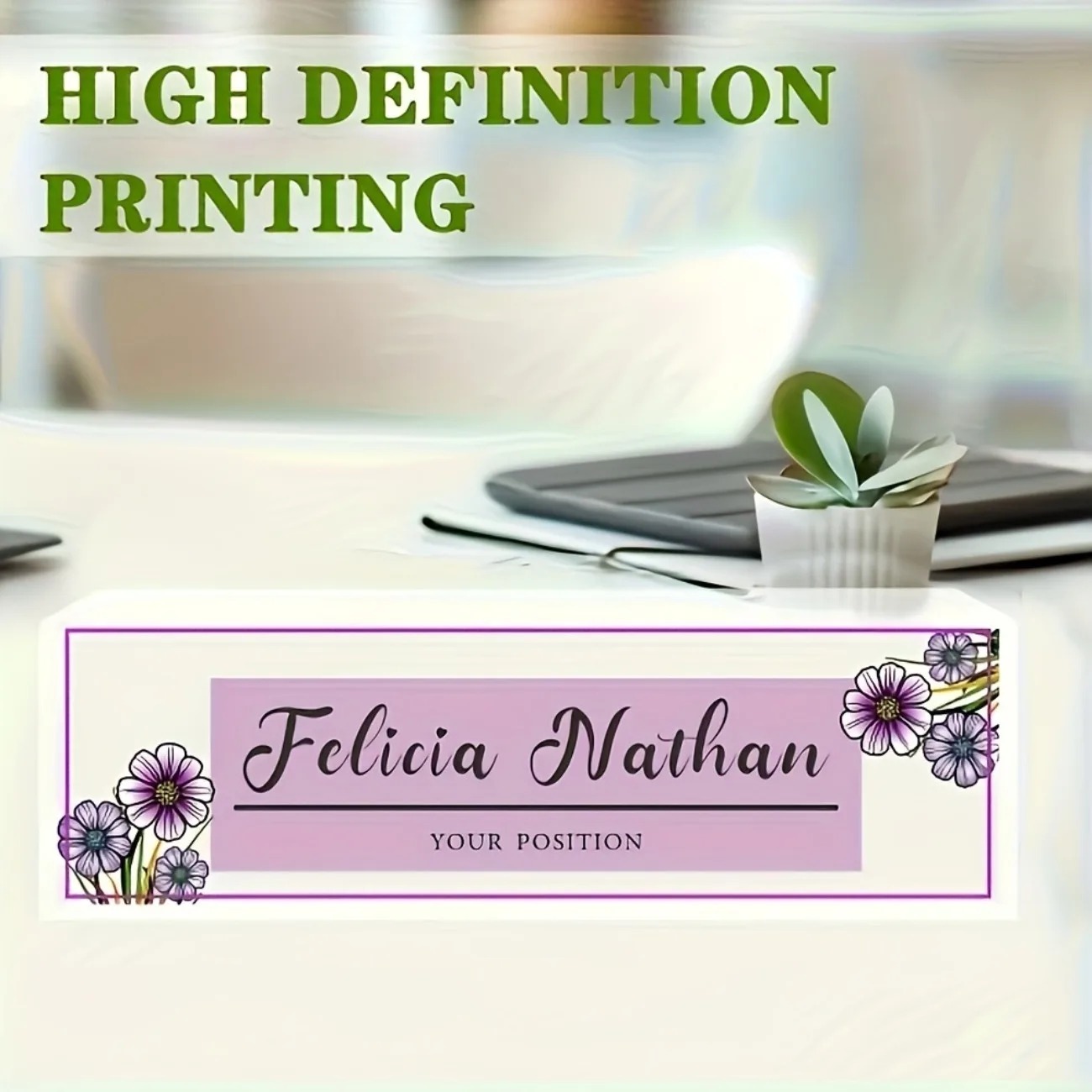 Pink‑Purple Floral Acrylic Des - đánh giá và giá Desk Name Plate